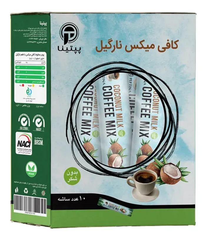 peptina-coconut-milk-coffee-Mix-10sachets کافی میکس نارگیل پپتینا بسته 10 عددی